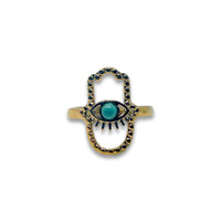 Hamsa Evil Eye Adjustable Ring Ring -Crystal Whse