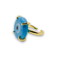 Evil Eye Round Glass Adjustable Ring Ring -Crystal Whse