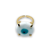 Evil Eye Round Glass Adjustable Ring Ring -Crystal Whse