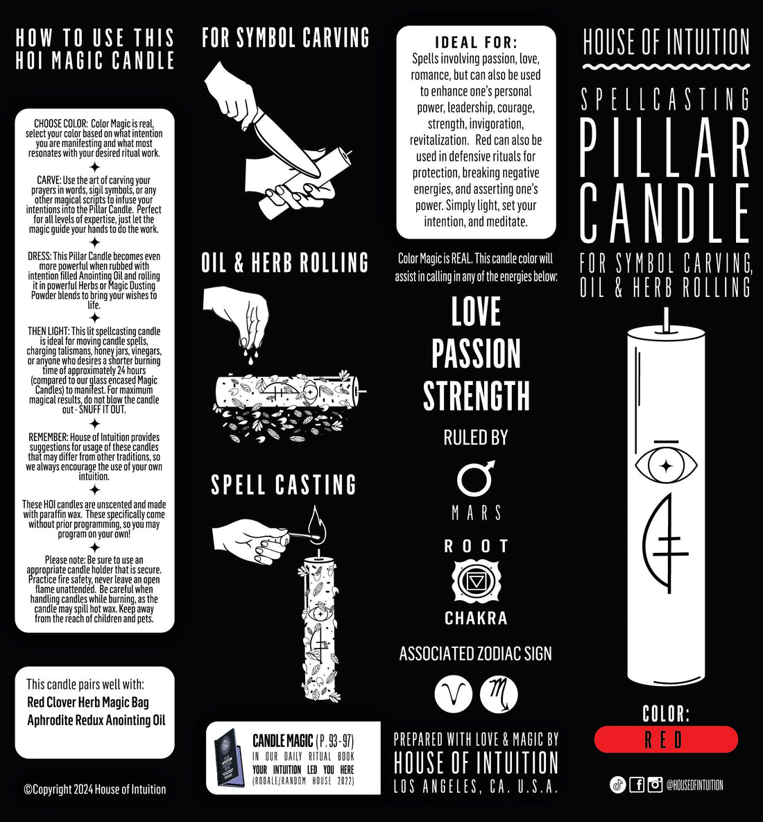 LOVE - RED - Spellcasting Pillar Candle for Symbol Carving & Herb Rolling Candle -Pillar V380 