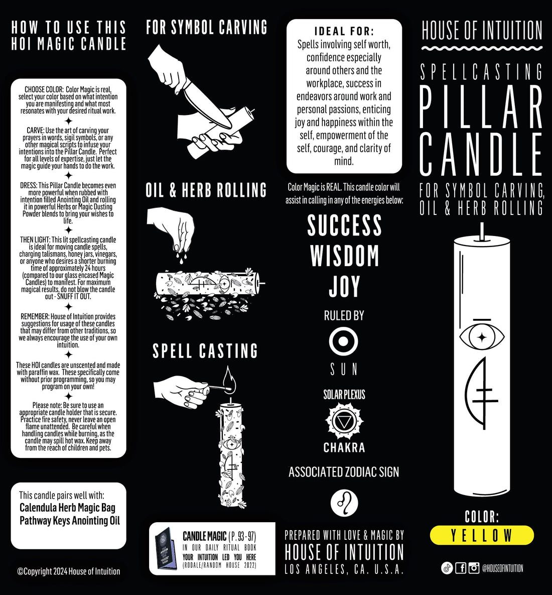 WISDOM - YELLOW - Spellcasting Pillar Candle for Symbol Carving & Herb Rolling Candle -Pillar V380 