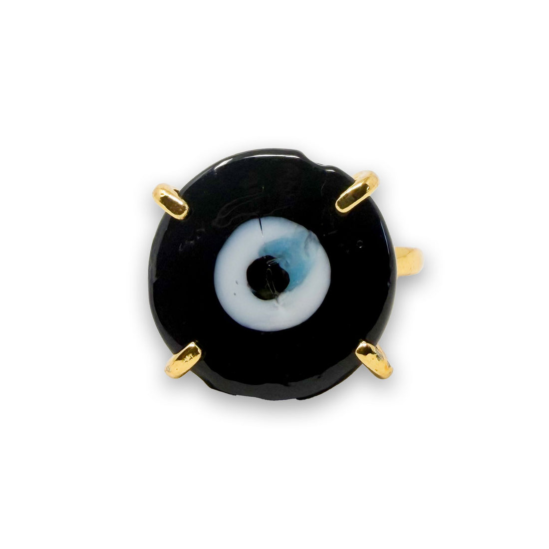 Evil Eye Round Glass Adjustable Ring Ring -Crystal Whse Evil Eye - Black 