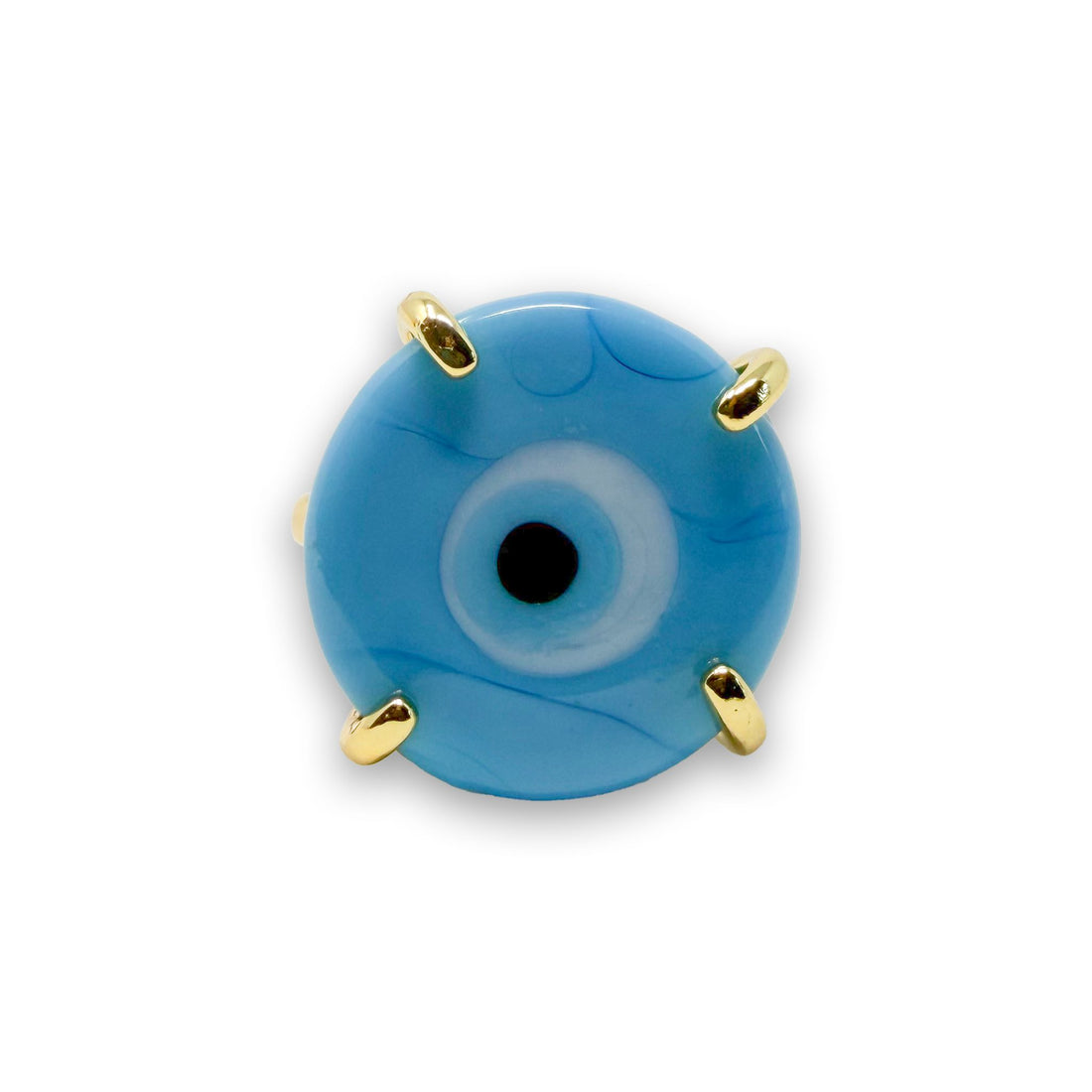 Evil Eye Round Glass Adjustable Ring Ring -Crystal Whse Evil Eye - Light Blue 