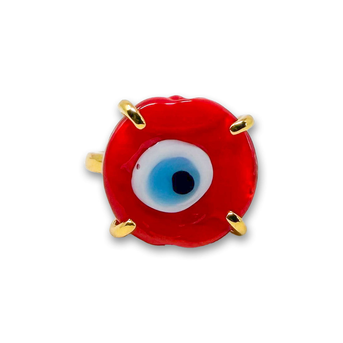 Evil Eye Round Glass Adjustable Ring Ring -Crystal Whse Evil Eye - Red 